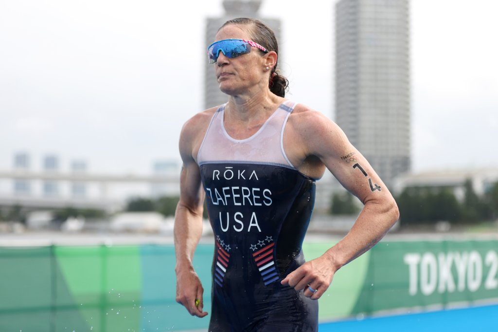 Katie Zaferes of Team United States competes during the Women's Individual Triathlon on day four of the Tokyo 2020 Olympic Games at Odaiba Marine Park on July 27, 2021, in Tokyo, Japan.