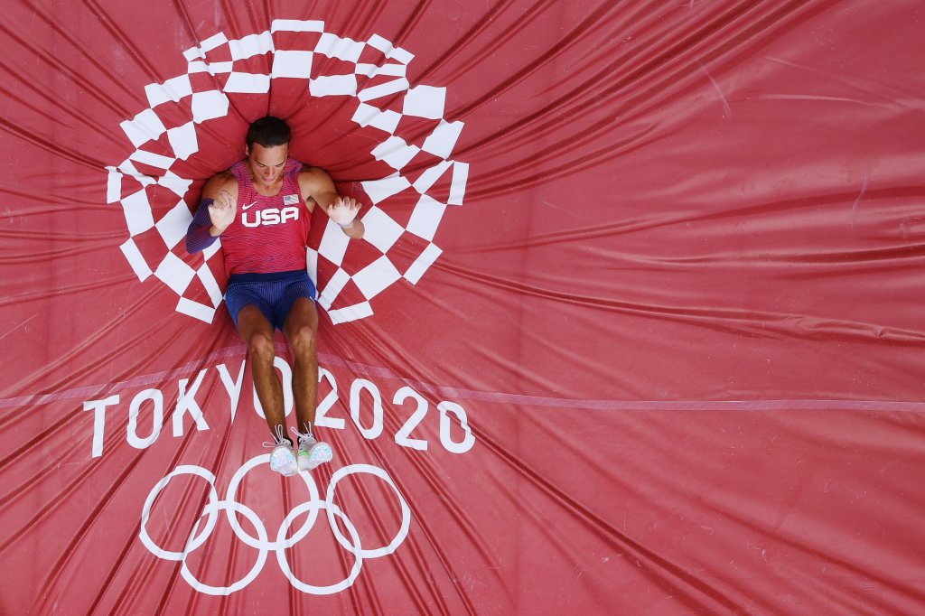 KC Lightfoot of Team United States competes in the Men's Pole Vault Qualification on day eight of the Tokyo 2020 Olympic Games at Olympic Stadium on July 31, 2021 in Tokyo, Japan.
