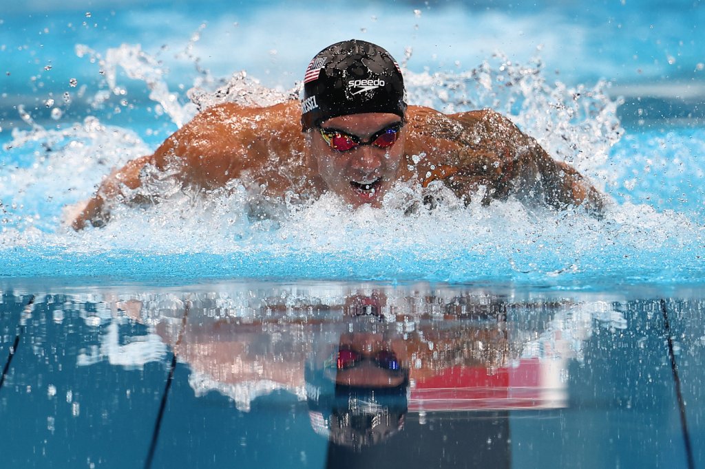 Caeleb Dressel of Team United States competes in the Men's 100m Butterfly Final at Tokyo Aquatics Centre on July 31, 2021, in Tokyo, Japan.
