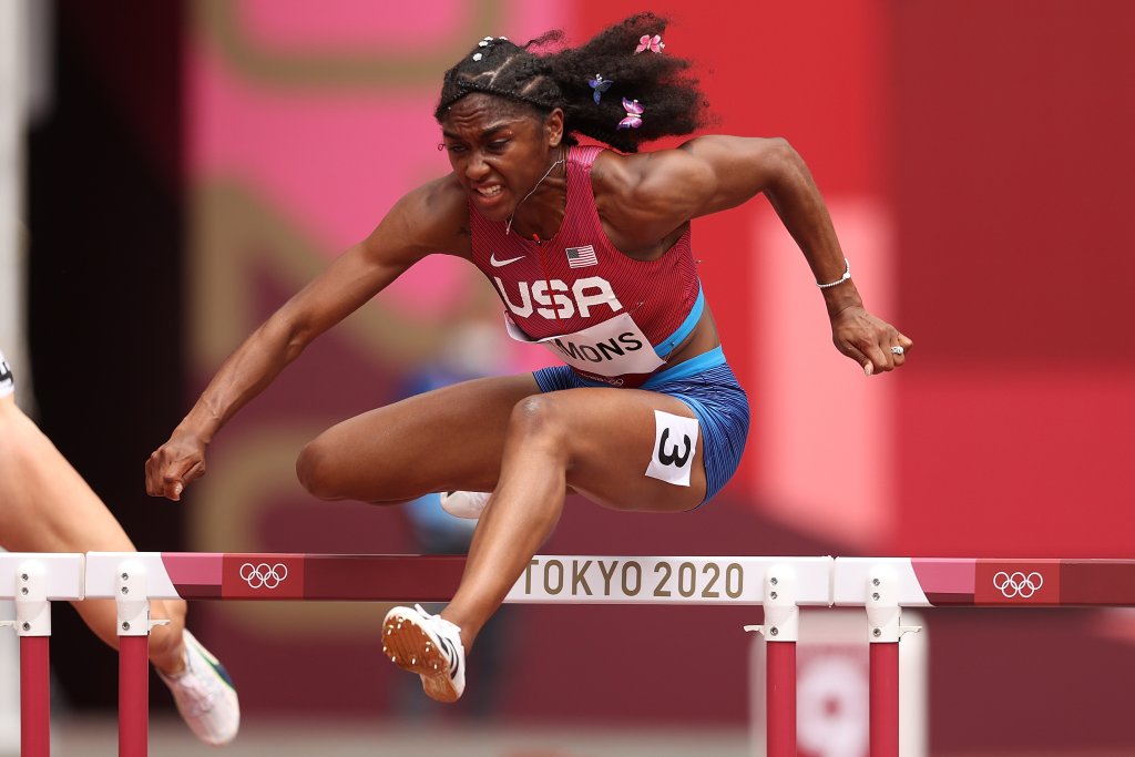 Christina Clemons of Team United States competes in round one of the women's 100m hurdles heats on day eight of the Tokyo 2020 Olympic Games at Olympic Stadium on July 31, 2021, in Tokyo, Japan.