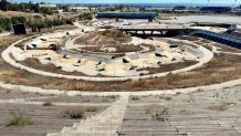 ATHENS, GREECE - JULY 31: General view of the Olympic Canoe/Kayak Slalom Center at the Helliniko Olympic complex in Athens, Greece on July 31, 2014. Ten years ago the XXVIII Olympiad was held in Athens from the 13th - 29th August with the motto "Welcome Home". The cost of hosting the games was estimated to be approx 9 billion euros with the majority of sporting venues built specifically for the games. Due to Greece's economic frailties post Olympic Games there has been no further investment and the majority of the newly constructed stadiums now lie abandoned. (Photo by Milos Bicanski/Getty Images)