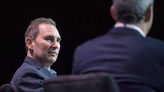 Andy Jassy, CEO of Amazon and then CEO of Amazon Web Services, listens during the Amazon Web Services Summit in San Francisco on April 19, 2017.