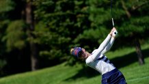 Jessica Korda, of the United States, watches her tee shot