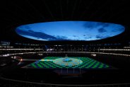 Lights illuminate the field in the Olympic Stadium prior to the start of the closing ceremony at the 2020 Summer Olympics, Sunday, Aug. 8, 2021, in Tokyo, Japan.