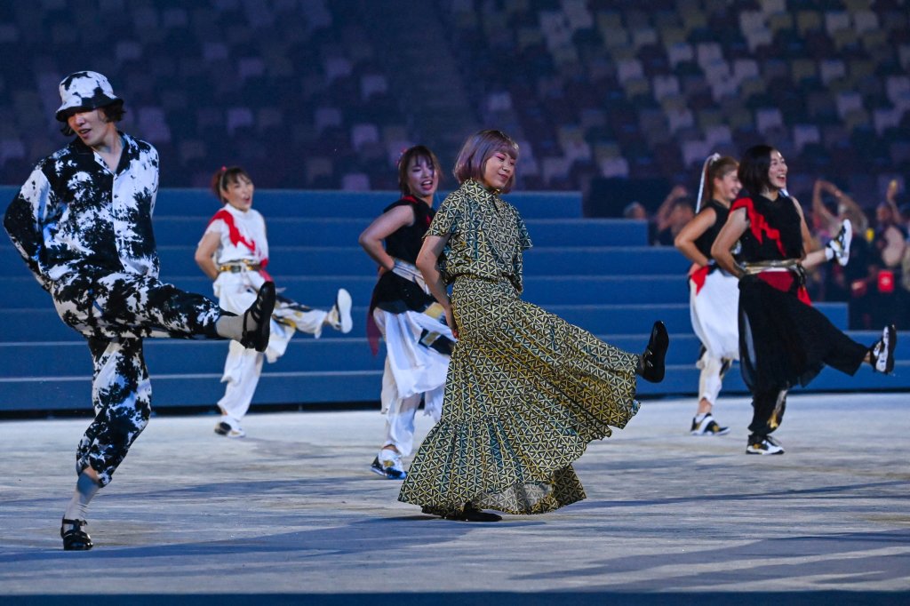 Performers dance during the closing ceremony of the Tokyo Olympic Games, at the Olympic Stadium, in Tokyo, on Aug. 8, 2021.