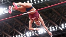 Katie Nageotte of Team USA competes in the Women's Pole Vault Final on day thirteen of the Tokyo 2020 Olympic Games at Olympic Stadium on Aug. 5, 2021, in Tokyo, Japan.