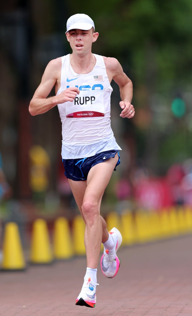 Galen Rupp of Team United States competes in the Men's Marathon Final on day sixteen of the Tokyo 2020 Olympic Games at Sapporo Odori Park on August 08, 2021 in Sapporo, Japan.