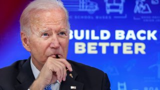 U.S. President Joe Biden meets virtually with governors, mayors, and other state and local elected officials to discuss the bipartisan Infrastructure Investment and Jobs Act, in the South Court Auditorium at the White House in Washington, August 11, 2021.