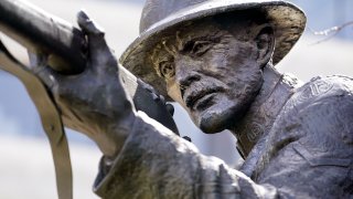 The statue of World War I hero Sgt. Alvin C. York stands on the grounds of the Tennessee State Capitol in Nashville, Tenn., March 16, 2021.