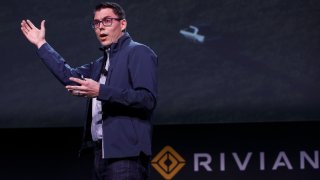 RJ Scaringe, founder and CEO of Rivian, speaks during a reveal event ahead of the Los Angeles Auto Show on Nov. 27, 2018.