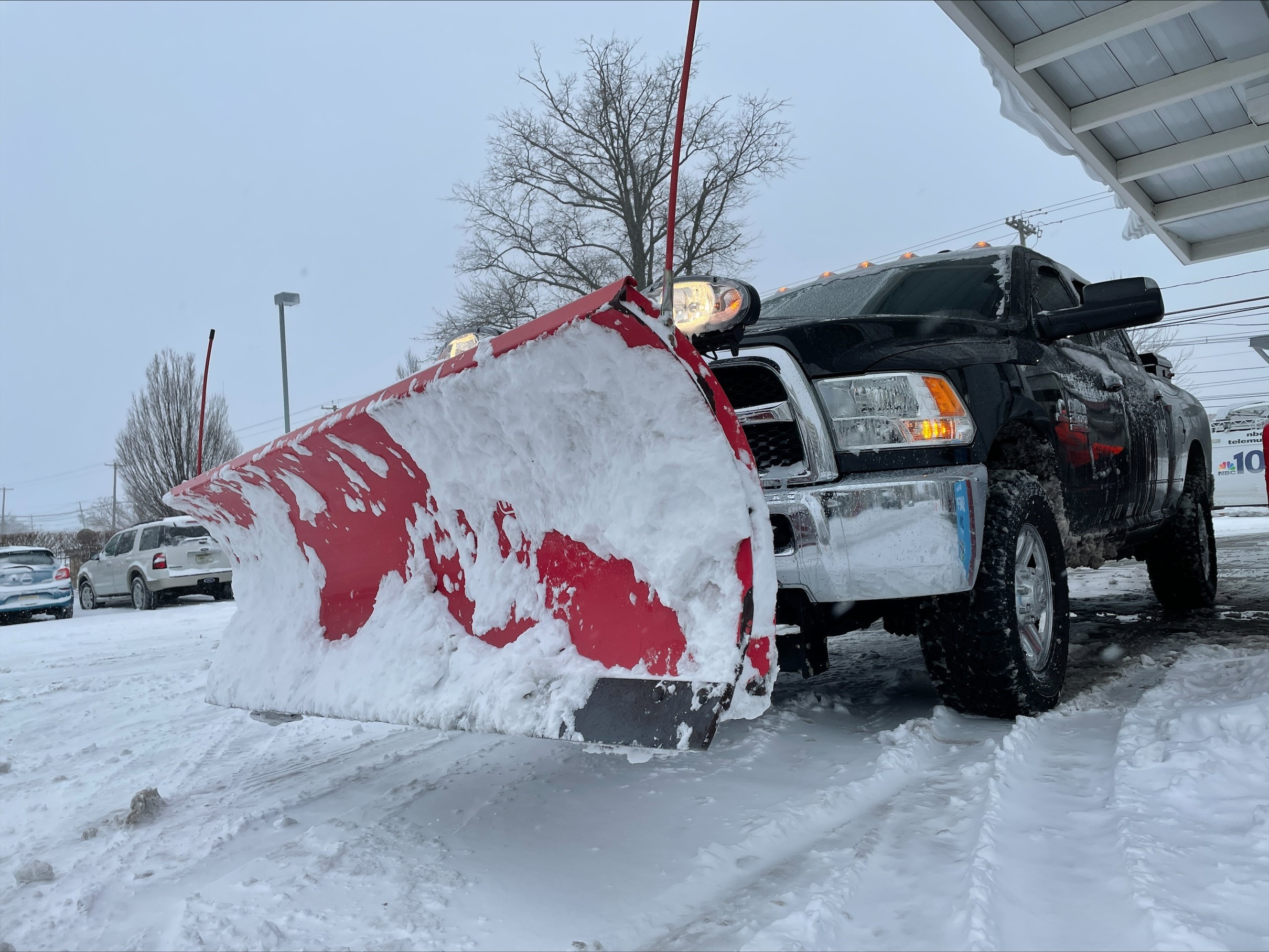 Snow sticks to a plow.