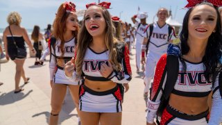 Trinity Valley Community College cheerleaders, from left, Kaelyn Hall, Kelslee Russell and Maddie Volcik in a scene from "Cheer."