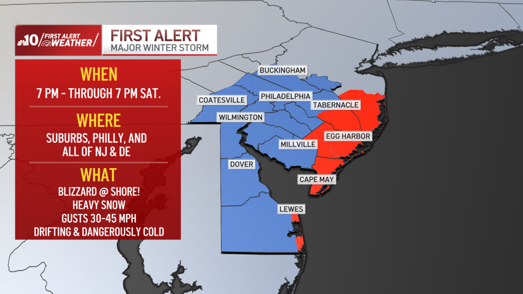 First warning map showing blizzard and winter storm warnings