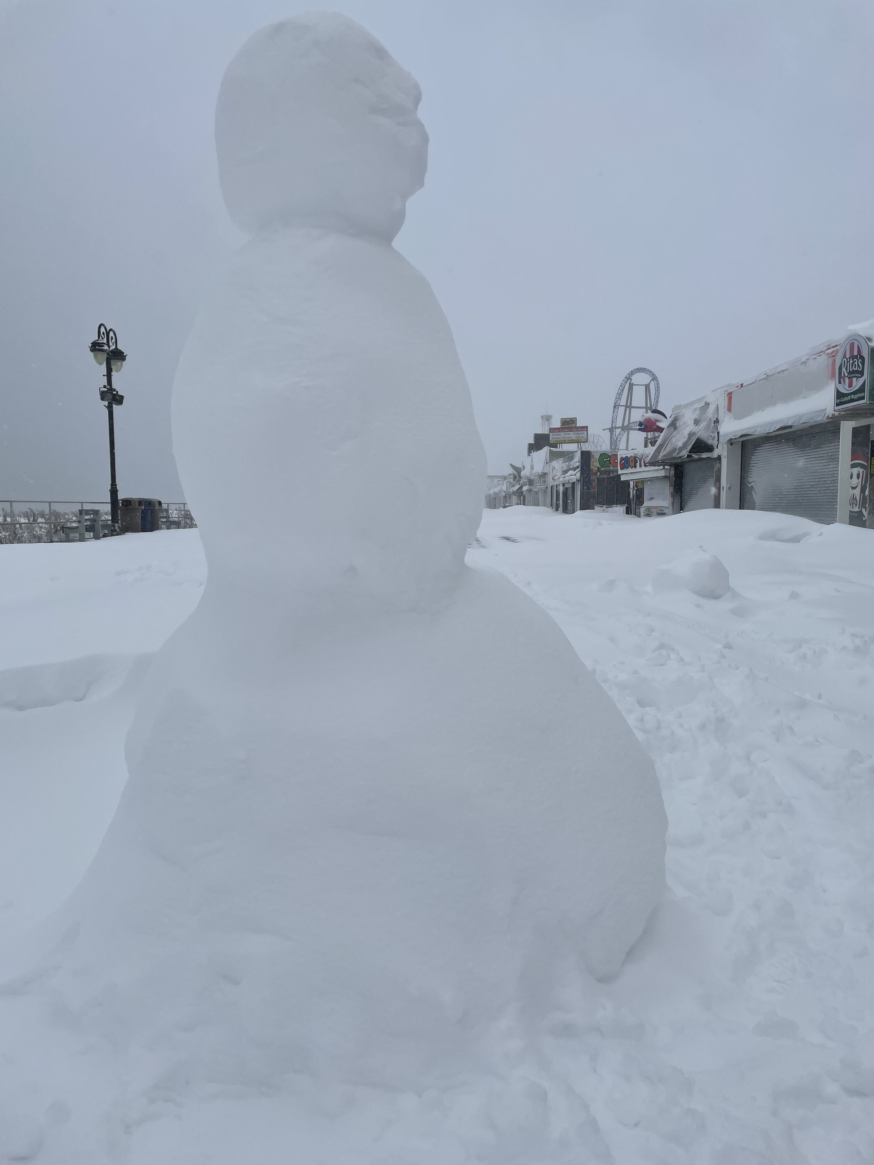 A snow man in Ocean County, New Jersey.