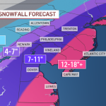 Map shows snow expected to fall on Philadelphia region on Jan. 29, 2022.