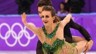 Gabriella Papadakis and Guillaume Cizeron (FRA) perform in the short dance event during the Pyeongchang 2018 Olympic Winter Games at Gangneung Ice Arena.