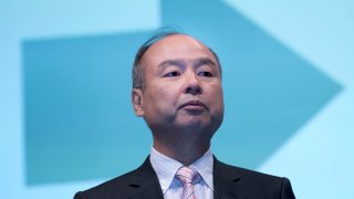 Masayoshi Son speaks during a joint announcement with Toyota Motor to make new venture to develop mobility services in Tokyo in October 2018.