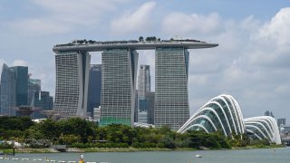 Singapore skyline with the Marina Bay Sands in the background.