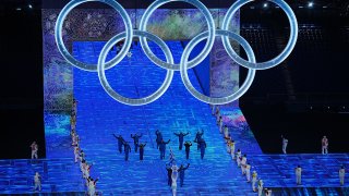 The Olympic Rings are seen during the opening ceremony of the Beijing 2022 Winter Olympic Games, Feb. 4, 2022.