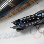 Elana Meyers Taylor of the United States competes in the Women's Monobob Bobsleigh event at the Yanqing National Sliding Centre during the 2022 Winter Olympics in Yanqing, China on Feb. 13, 2022.