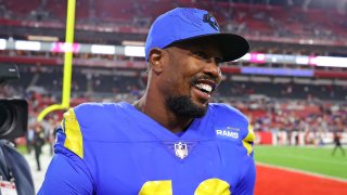 Von Miller #40 of the Los Angeles Rams reacts after defeating the Tampa Bay Buccaneers 30-27 in the NFC Divisional Playoff game at Raymond James Stadium on January 23, 2022 in Tampa, Florida.