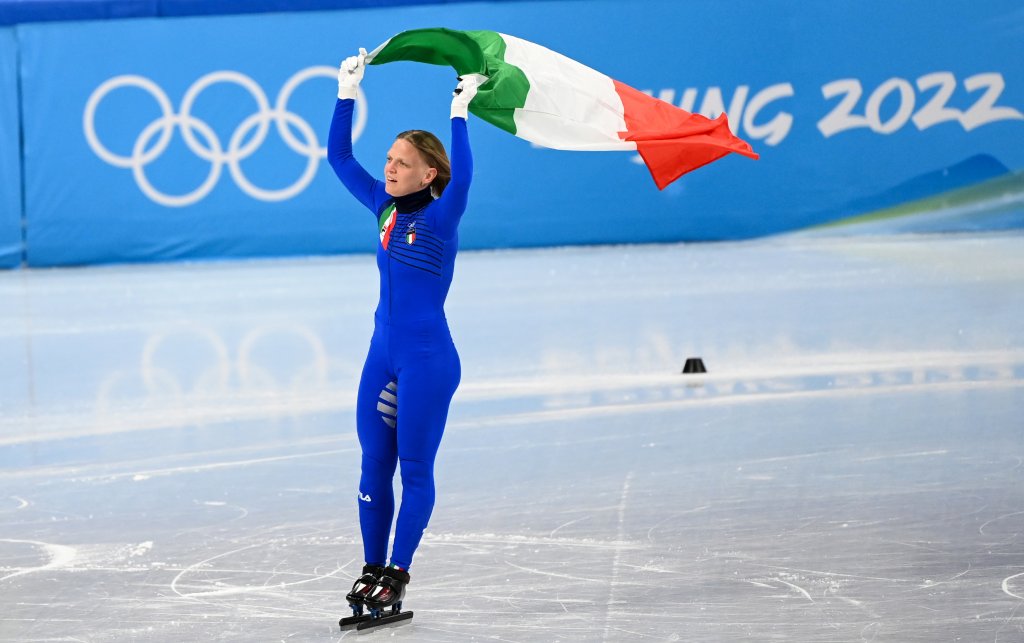 Arianna Fontana of Team Italy celebrates after wining gold Medal during the Women's 500m Final A