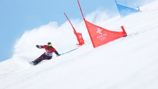 Benjamin Karl of Team Austria competes during the Men's Parallel Giant Slalom Qualification on day four of the 2022 Winter Olympics at Genting Snow Park on Feb. 8, 2022, in Zhangjiakou, China.