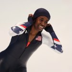 Erin Jackson of Team USA reacts after winning gold