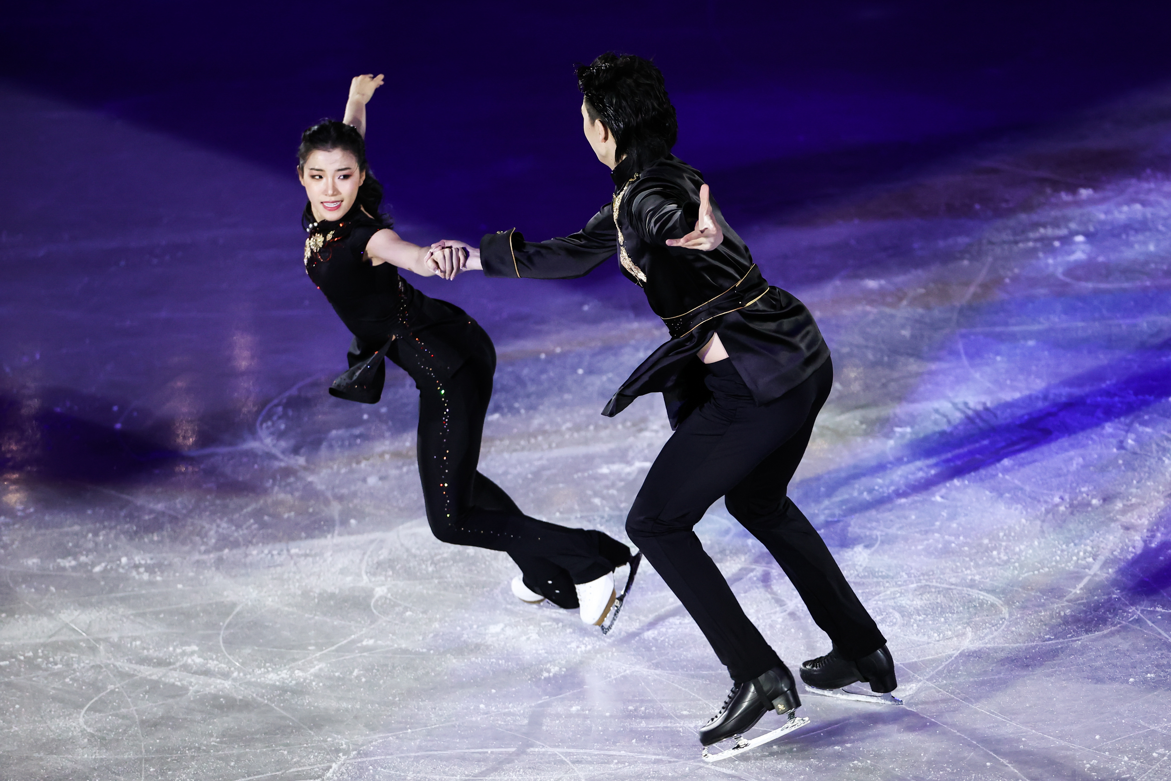 Wang Shiyue and Liu Xinyu of Team China skate during the Figure Skating Gala Exhibition on day 16 of the 2022 Winter Olympics at Capital Indoor Stadium on Feb. 20, 2022, in Beijing, China.