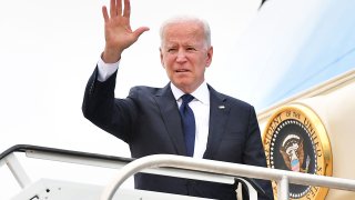 President Joe Biden boards Air Force One before departing from Tulsa International Airport in Tulsa, Oklahoma, on June 1, 2021.
