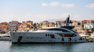 The seized Lady M superyacht, owned by Russian billionaire Alexey Mordashov, at the port in Imperia, Italy, on Monday, March 7, 2022.