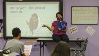 Karimah Tennyson Marsh teaches a class at Century Community Charter School in Inglewood, California.