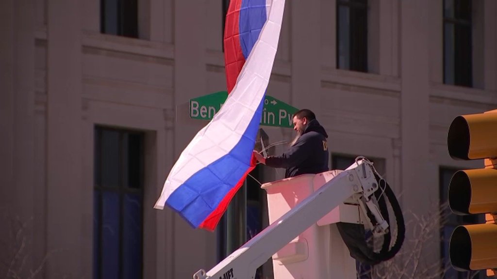 The Russian flag keeps getting stolen from the parkway. Now