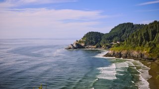 Beach cove along the Oregon Coast in Seaside, Oregon.