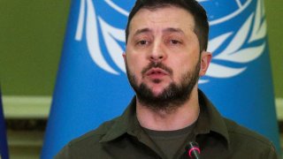 Ukraine’s President Volodymyr Zelenskyy speaks at a joint news conference, as Russia’s attack on Ukraine continues, in Kyiv, Ukraine April 28, 2022.