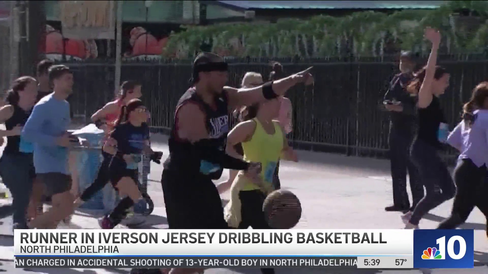 Broad Street Run: Philly man runs race with basketball and Allen Iverson  jersey