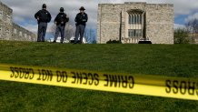 BLACKSBURG, VA - APRIL 17:  Virginia State Police stand guard outside Norris Hall, where 31 people were shot and killed a day earlier on the campus of Virginia Tech, April 17, 2007 in Blacksburg, Virginia. According to police, the gunman responsible for the shootings that left a total of 33 people dead were carried out by Cho Seung-Hui, 23, a student and native of South Korea.  (Photo by Chip Somodevilla/Getty Images)