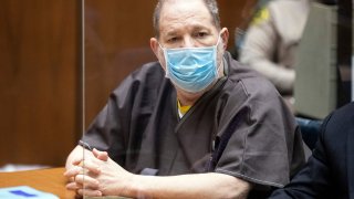Former film producer Harvey Weinstein listens in court during a pre-trial hearing for Weinstein, who was extradited from New York to Los Angeles to face sex-related charges in Los Angeles, California on July 29, 2021.