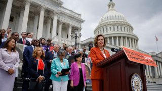 Speaker of the House Nancy Pelosi (D-CA) delivers remarks as she joins fellow Democrats for a rally before voting on the Bipartisan Safer Communities Act in outside the U.S. Capitol on June 24, 2022 in Washington, DC.
