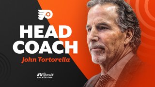 John Tortorella's face over Flyers colors with "head coach" on graphic