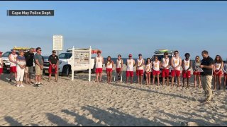 Lifeguard lined up along Cape May Beach