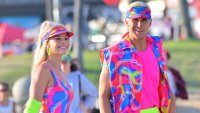 Margot Robbie and Ryan Gosling Go Skating in Matching Neon for ‘Barbie'