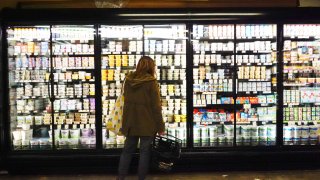 A person shops for groceries on March 10, 2022 in the Prospect Lefferts Garden neighborhood of Brooklyn.
