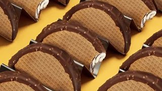 unwrapped choco tacos on yellow background