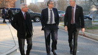 Bill Gates (left), Dr. Anthony Fauci (far left), director of NIH’s National Institute of Allergy and Infectious Diseases, and Dr. Francis Collins (right), NIH director, in 2018.