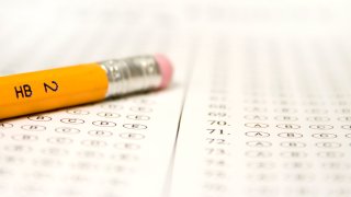 Pencil over top of multiple choice test