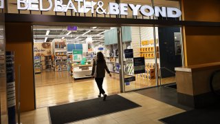 A person enters a Bed Bath & Beyond store on October 01, 2021 in the Tribeca neighborhood in New York City.