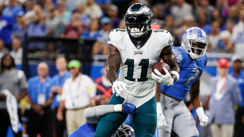 WATCH: Eagles' A.J. Brown breaks out Batman TD celebration – NBC