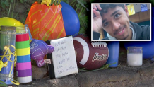 Nicolas Elizalde (inset) over a memorial set up in the football player's memory.