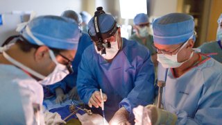 Surgeons perform a liver transplant procedure at The Mayo Clinic.